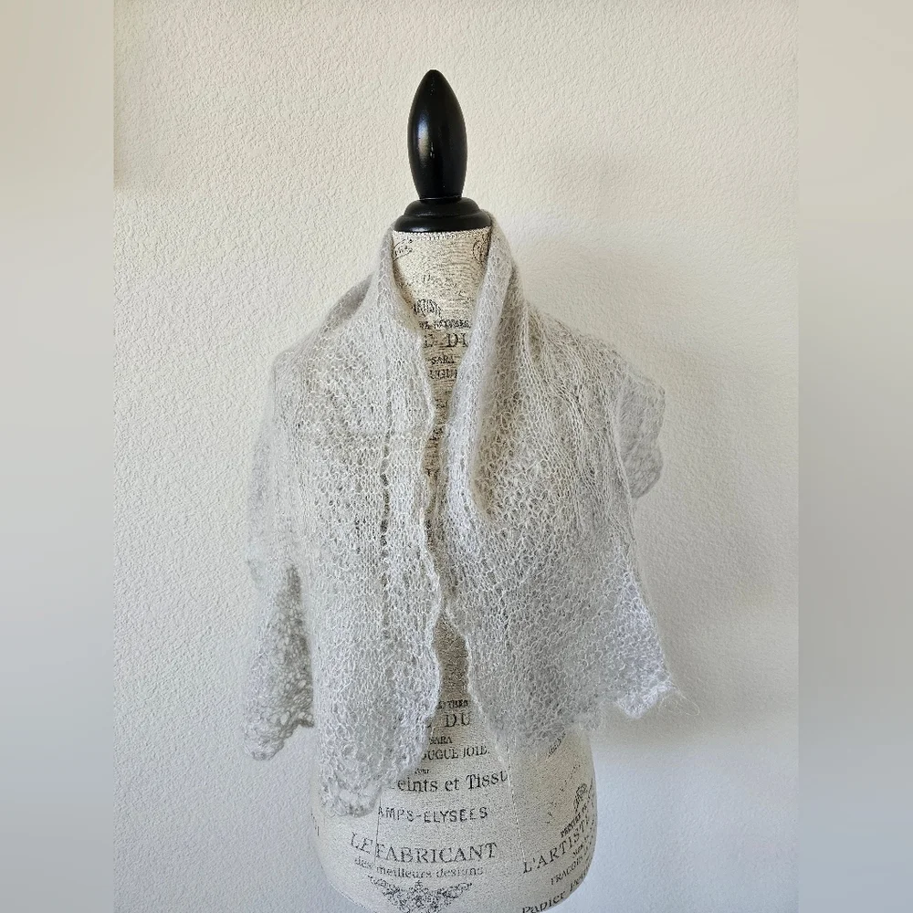 Vintage Orenburg Russian Lace Scarf - White Goat Down Pautinka Gossamer Stole